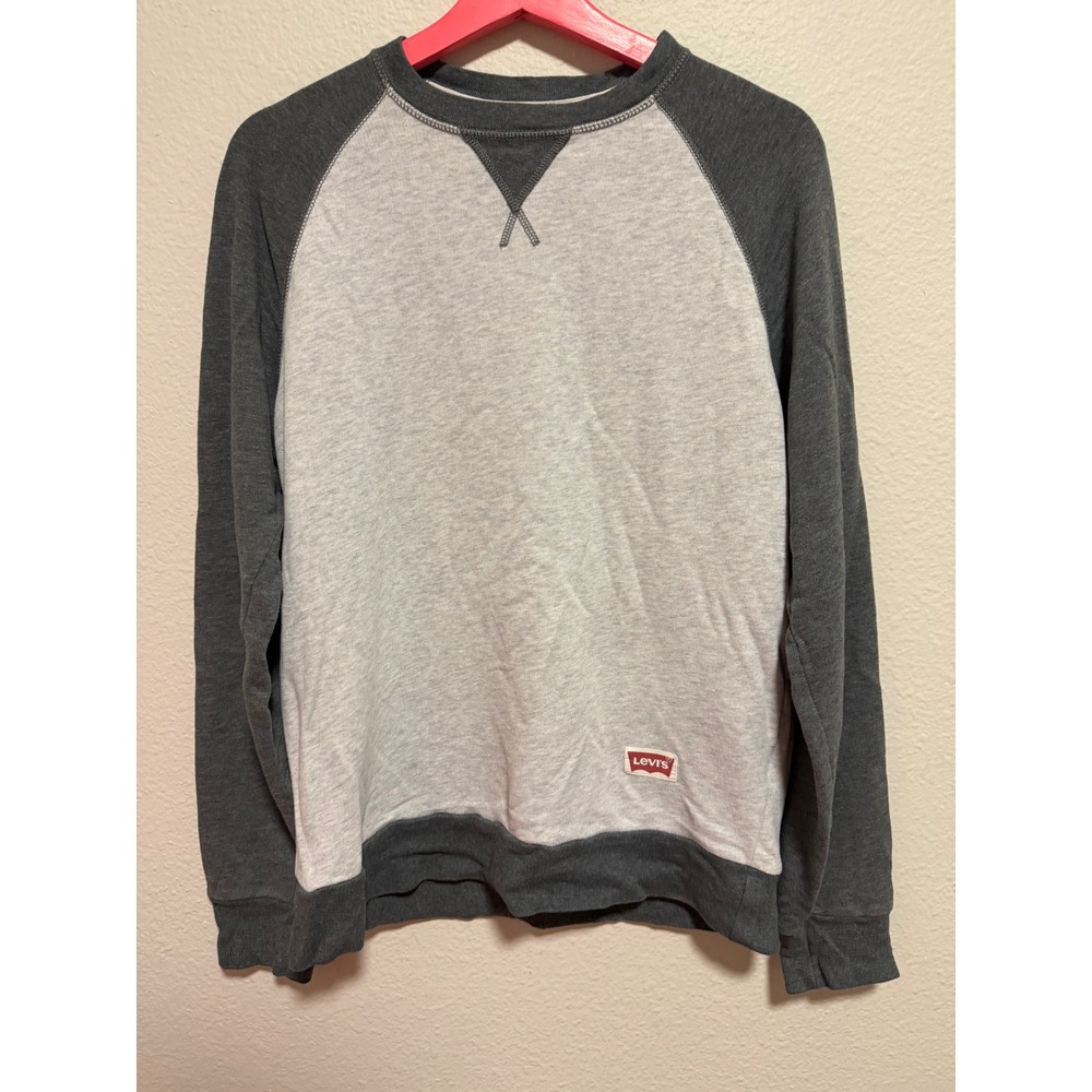Levis Mens Raglan Sweatshirt Grey Two Tone Crewneck Pullover Size M